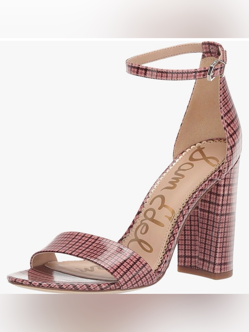 Sam Edelman Yaro Pink Plaid and Black Ankle-Strap Block Heel 8.5